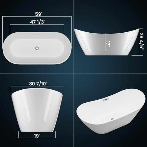 59" Freestanding Acrylic Bathtub Deep view 2