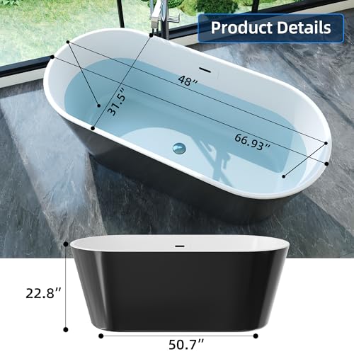 67'' Acrylic Freestanding Bathtub Extra-Deep view 2
