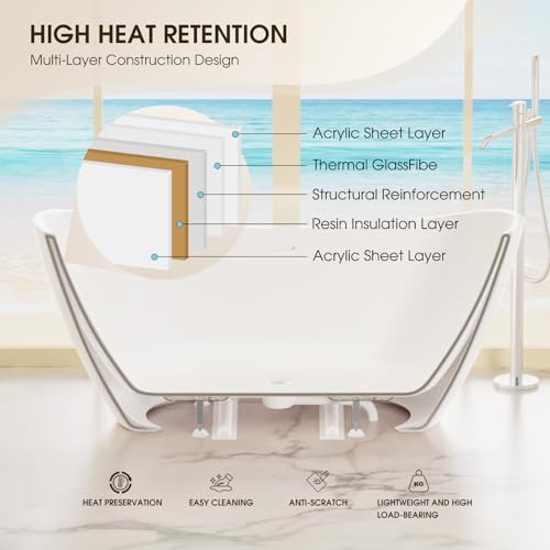 59" Acrylic Freestanding Bathtub Deep view 5