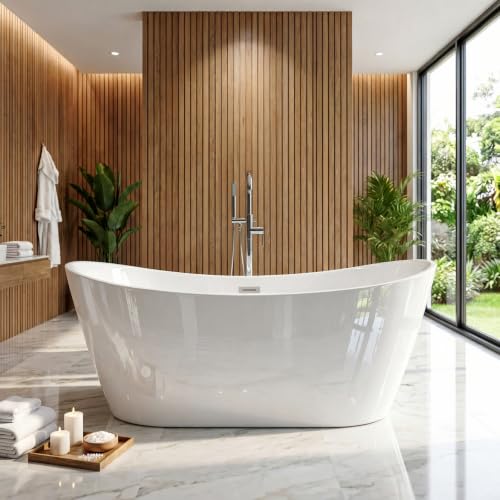 59 inch acrylic deep soaking freestanding bathtub